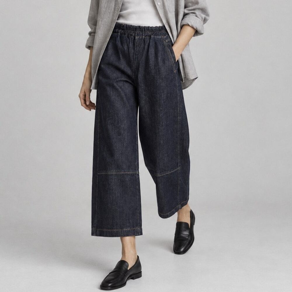 Anthropologie Pilcro Izzie Relaxed Pull-On Barrel Jeans Womens S Navy Fuse Wash